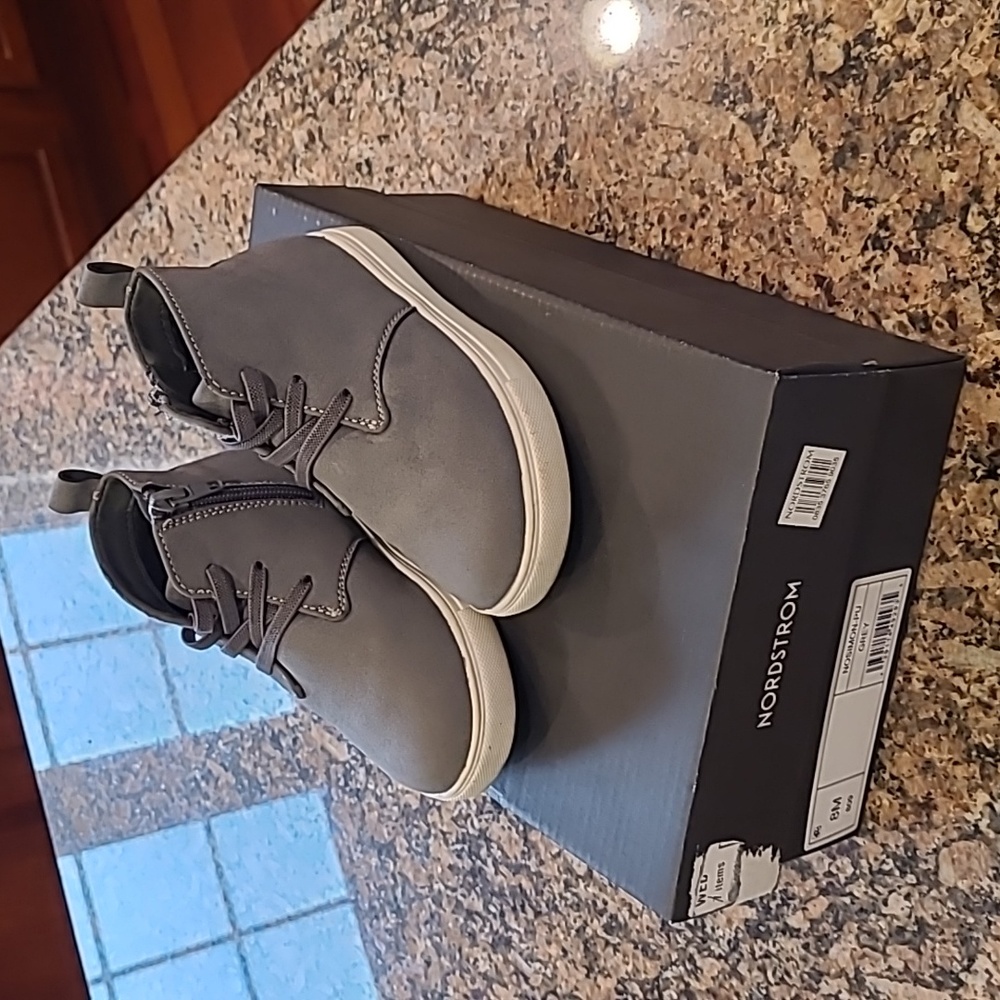 Toddler boy gray suede hightops